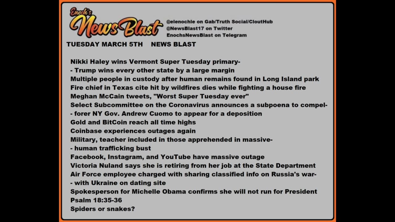 Tuesday, March 5, 2024 News Blast