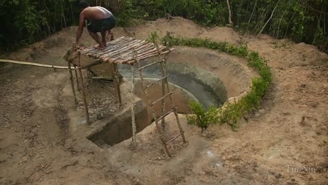 Build Underground Swimming Pool Water Slide Around Secret Underground House - Primitive Technology