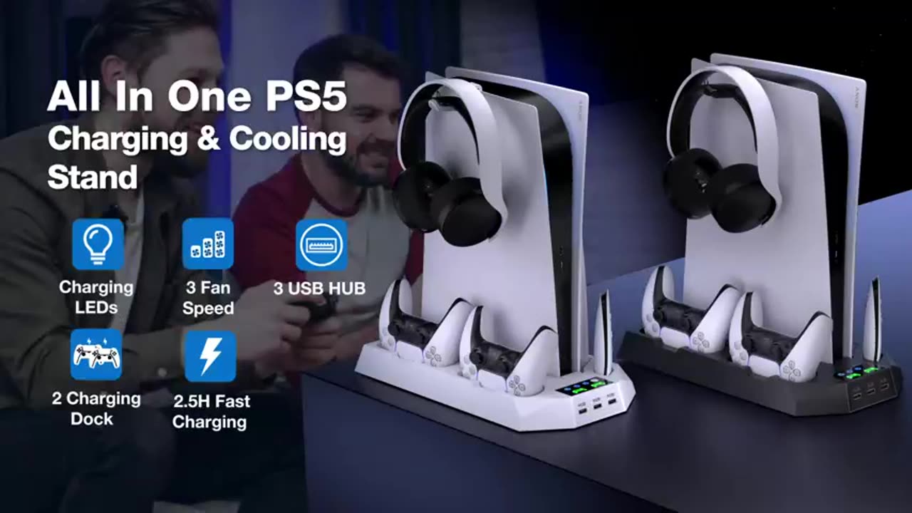 PS5 Stand and Cooling Station with Dual Controller Charging Station for Playstation 5 Console