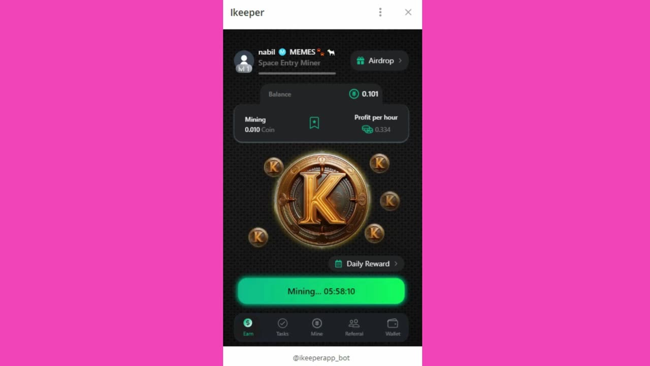 new mining mini app bot telegram* ikeeper