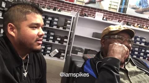 Guy wearing a black sweatshirt asks random men if their his father