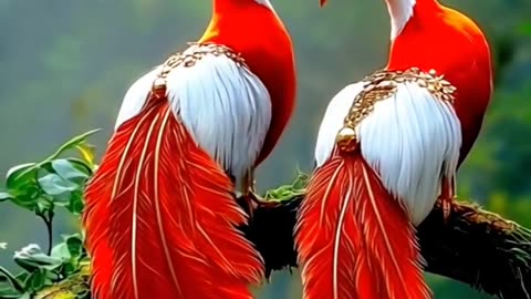 "عشق افسانه‌ای پرندگان تاج‌دار قرمز! ❤️👑 | Royal Red Birds in a Magical Love Moment! 🕊️✨