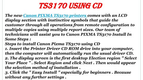 How to install Canon Pixma TS3170 using CD