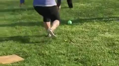 Collab copyright protection - woman faceplants playing softball