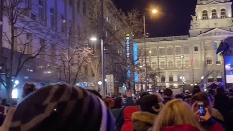 Wenceslas Square right now. Ukrainian National Anthem