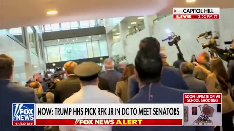 HOLY MOLY: Dozens of reporters SWARM RFK Jr. as he makes his way to meetings with U.S. Senators.