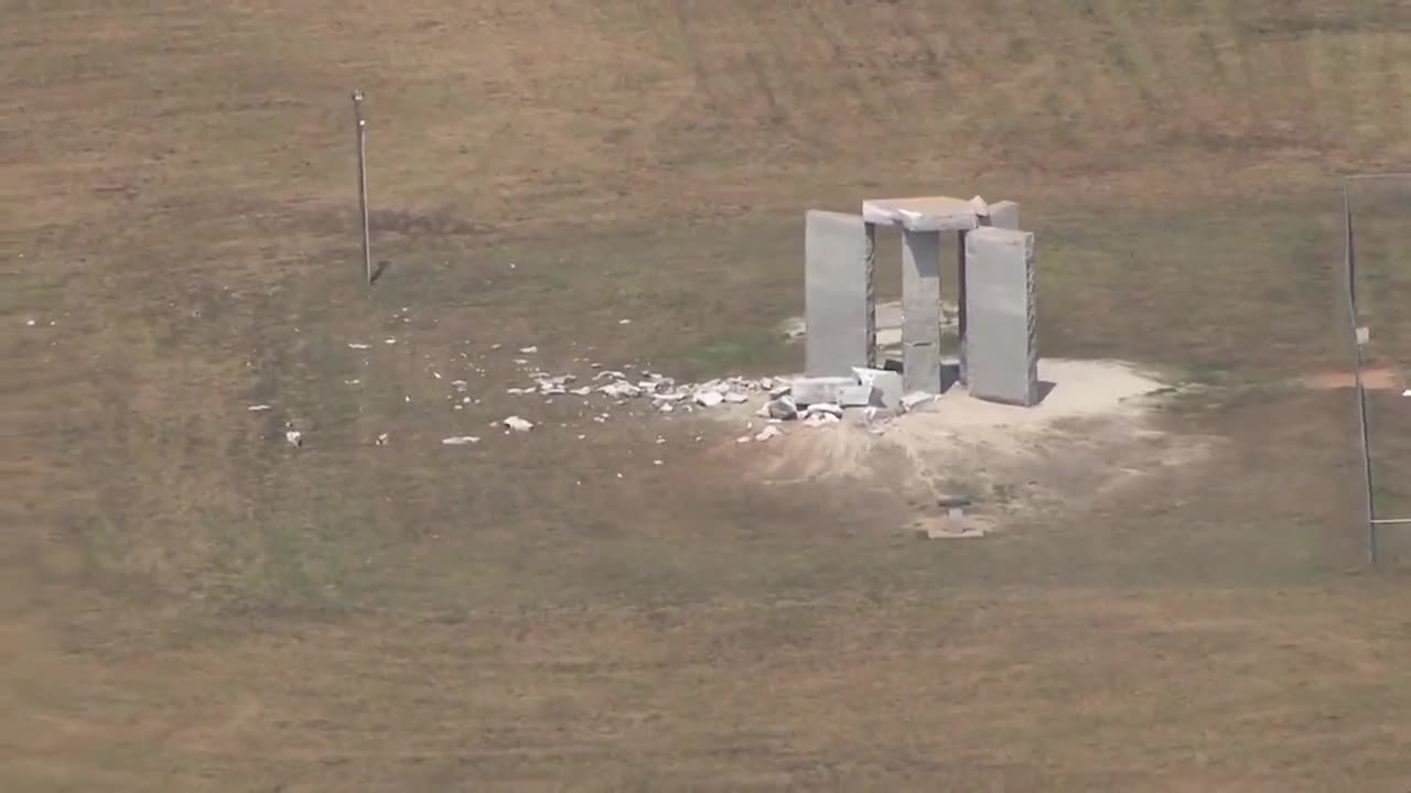 Aerial footage shoes damage to Georgia Guidestone (July 6, 2022)