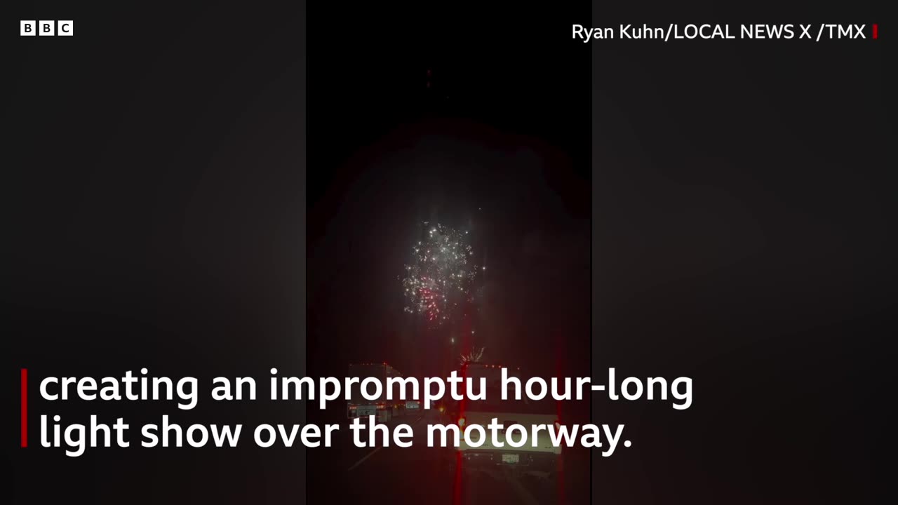 Car crash leads to fireworks show on Canadian motorway