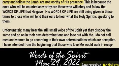 Words of the Spirit. May 29 2022