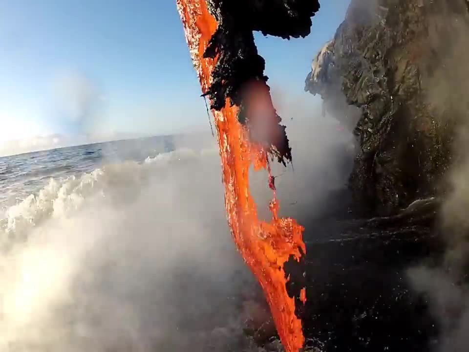 Rare up close footage of Lava entering the ocean.