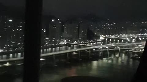 Night view from the hotel Asia Korea Busan Haeundae Winter sea Gwangan Bridge Marine City