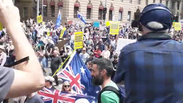 Thousands of people Chant F Dan Adrew's in Melbourne Australia