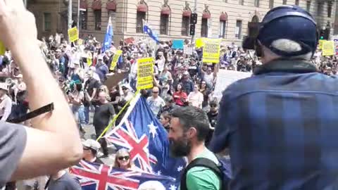 Thousands of people Chant F Dan Adrew's in Melbourne Australia