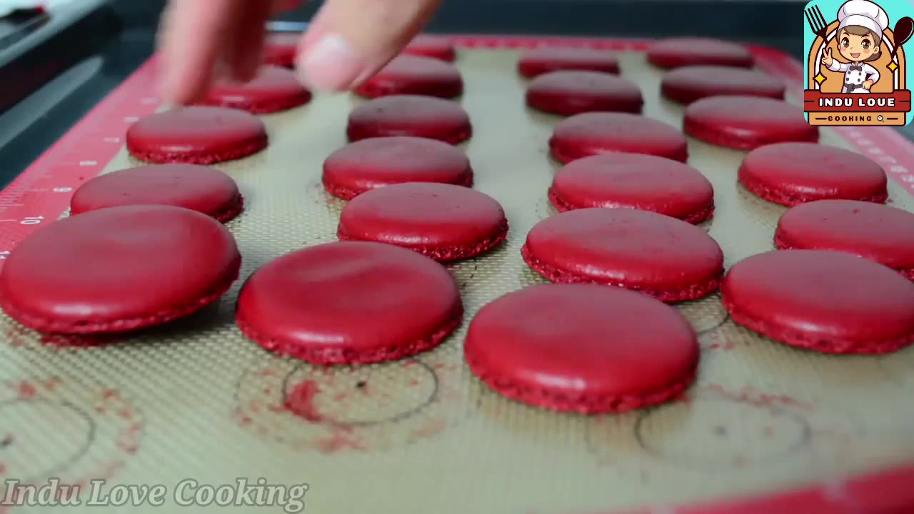 Making Cake biscuit Red Velvet Macarons Recipe. #indulovecooking