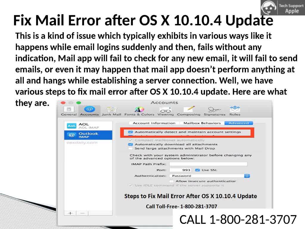 Fix Mail Error after OS X 10.10.4 Update | 1-800-281-3707