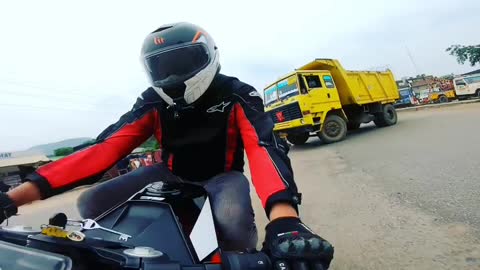 Motorcyclist Barely Dodges Truck