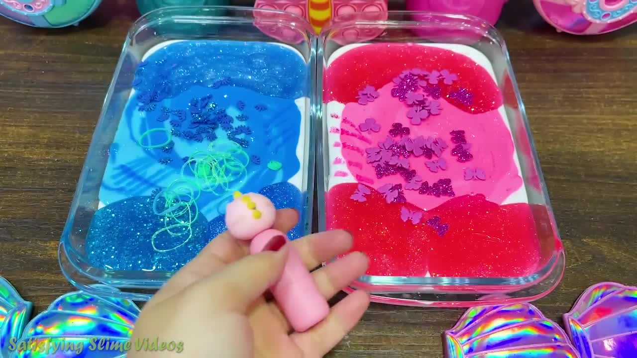 BLUE vs PINK !Mixing random into GLOSSY SLIME!Satisfying Slime Video #172