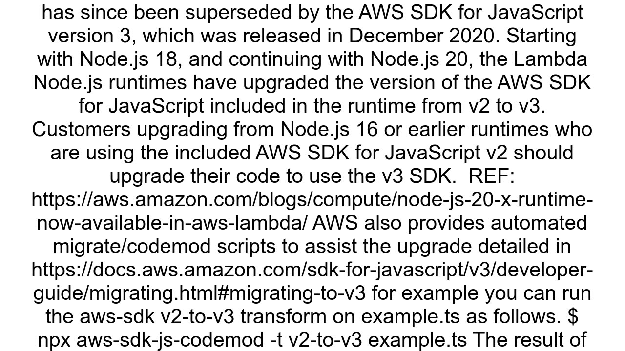 Lambda function cant load AWS sdk after switching to 18x