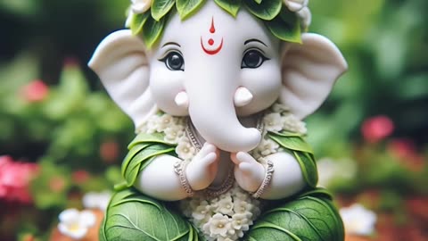 Beautiful baby ganesh with green leafs 🌿🍀 with a beautiful background