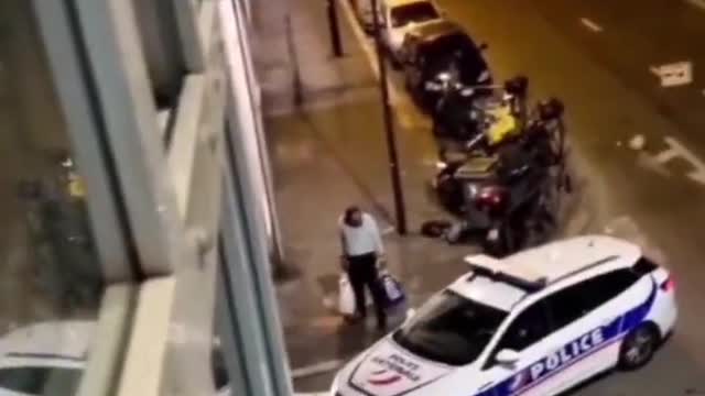 French Police were filmed going out of their way to gas a homeless man last night at Le Bourget.