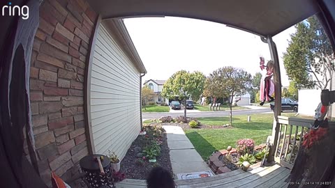 Delivery Guy Startled by Halloween Decoration