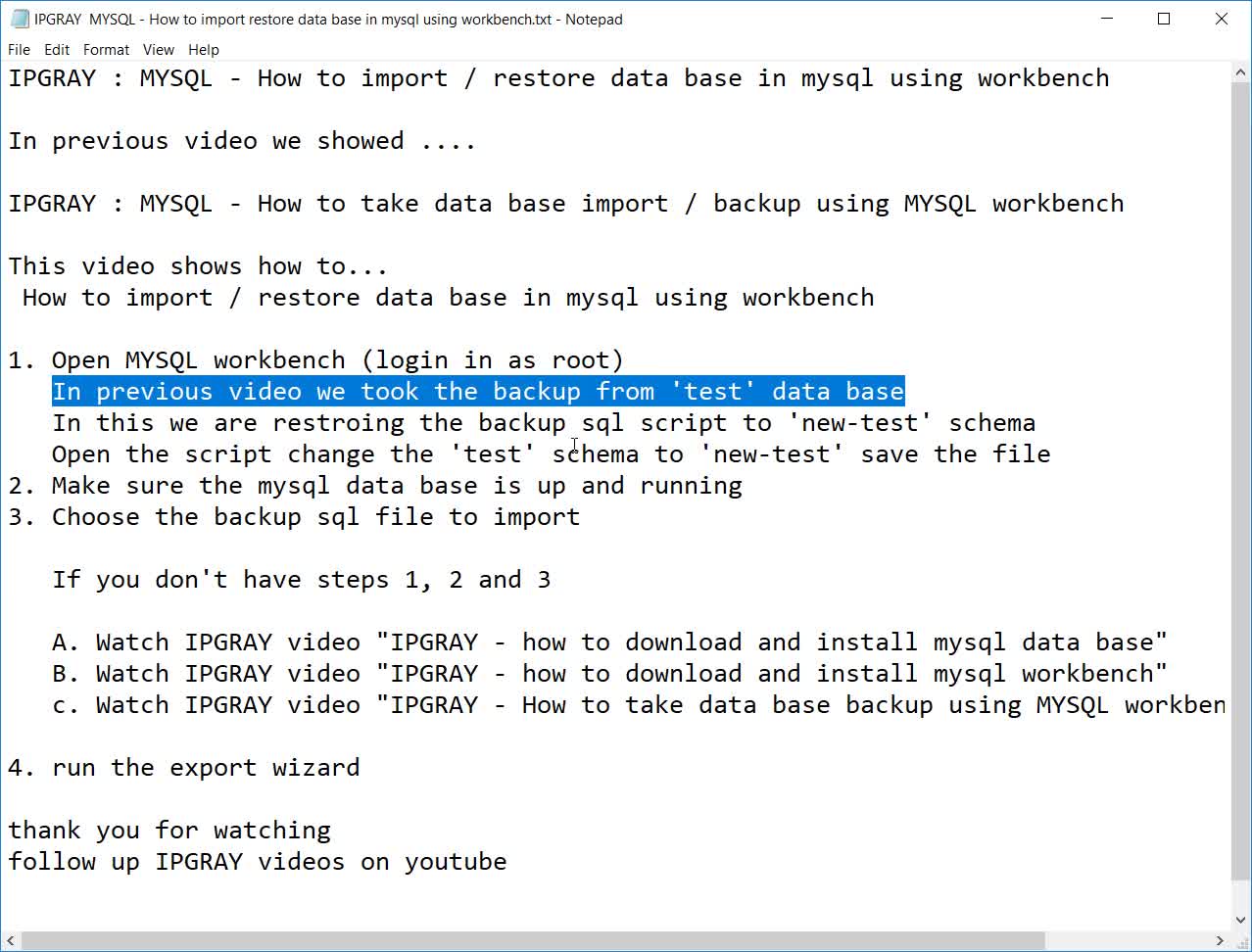 IPGraySpace: MYSQL - How to import restore data base in MYSQL using workbench