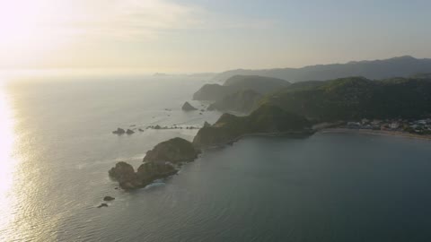 Archipelago on a coast at sunset