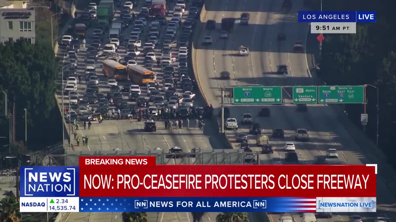 Protesters calling for cease-fire in Gaza shut down SB 110 Freeway in downtown LA