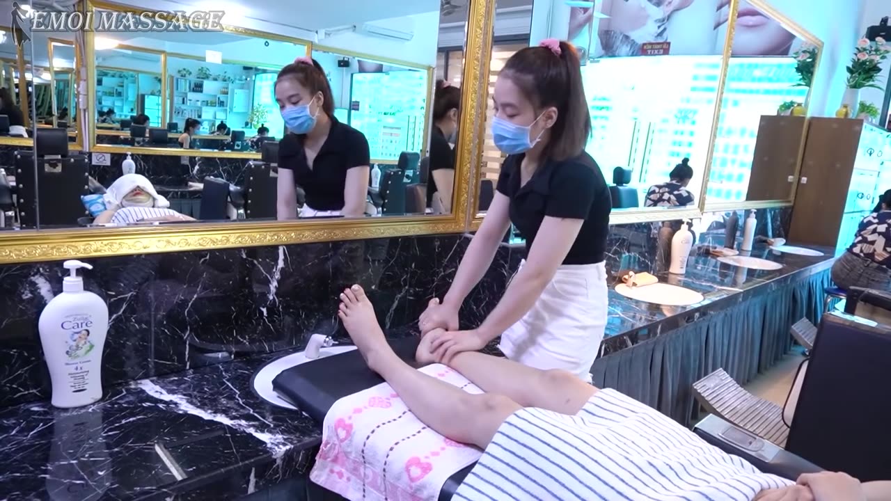 A barbershop massage woman's service with a beautiful body from head to toe