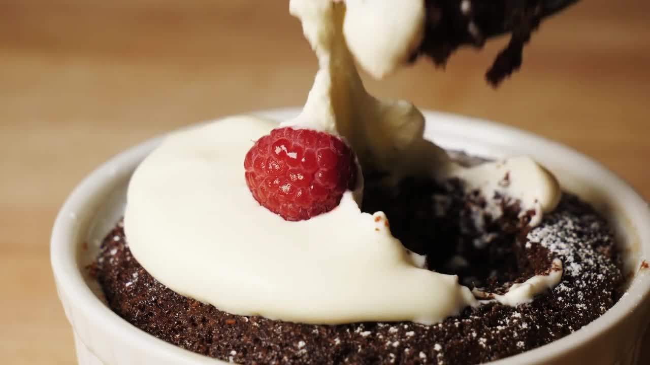 Chocolate cake with cream and fruit