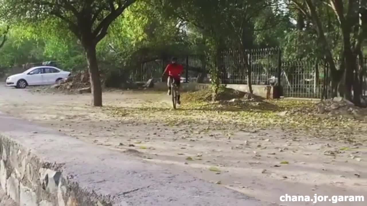 Biker faceplants after failed trick