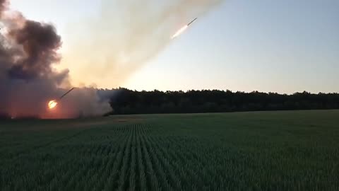 Ukrainians Firing Multiple Heavy Grad Launchers into Russian Lines