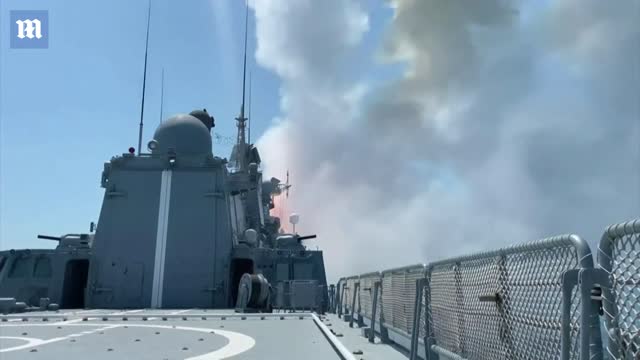 Footage: Russia launches Kalibr cruise missiles at Ukraine targets