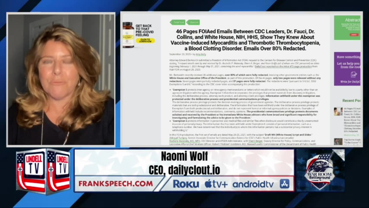 Naomi Wolf Joins WarRoom To Drop Bombshell Report Over FOIA Request Findings