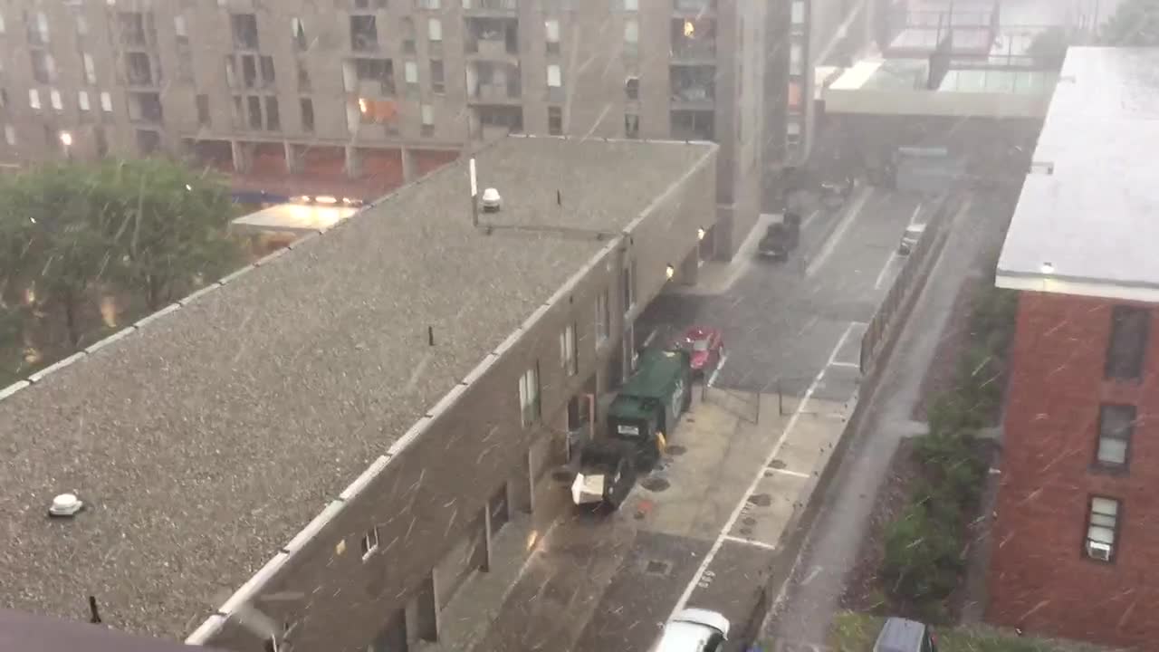 Golf ball sized hail in Boston thunderstorm