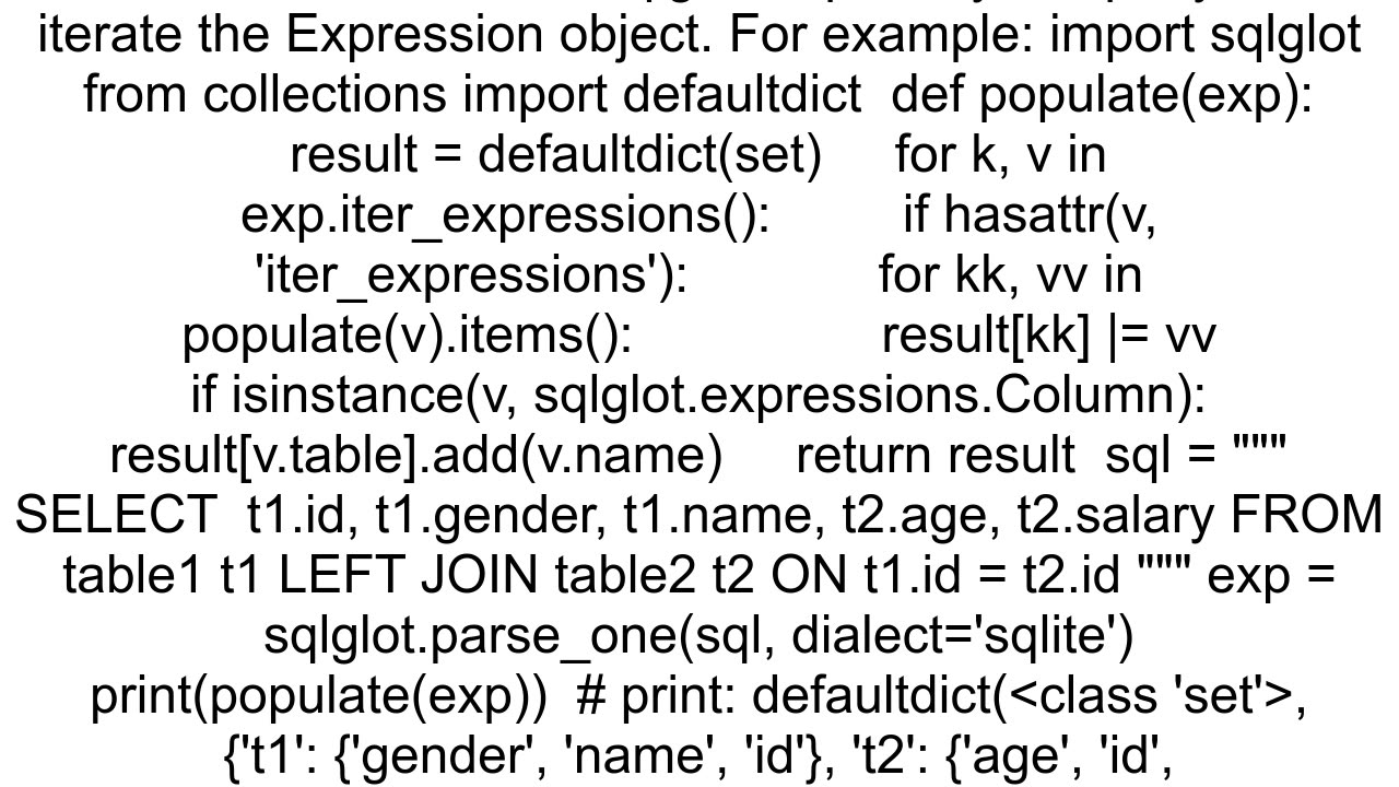 Extract all tables and respective columns from long SQL Query