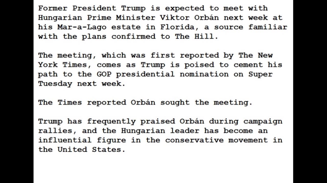 24-0229 - Hungary’s Orbán To Visit Trump at Mar-a-Lago Next Week
