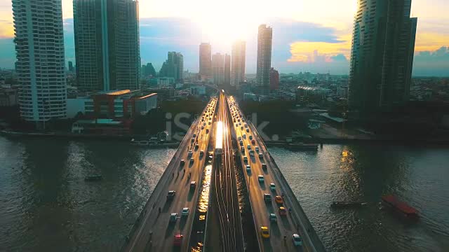 Aerial view of Bangkok at sunset