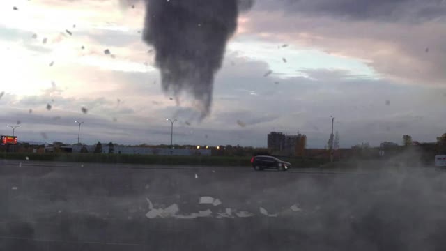 short tornado on the parking