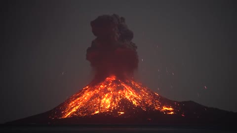 Volcano mesmerizing and rare occurance with lighting