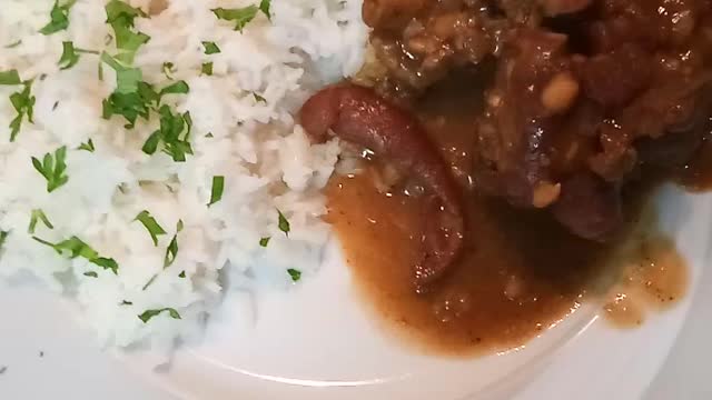 Cow foot and beans with basmati rice