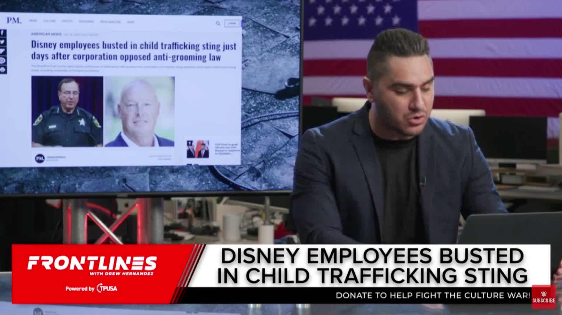 Drew Hernandez cites The Post Millennial's article on how Disney employees were busted in a child trafficking sting