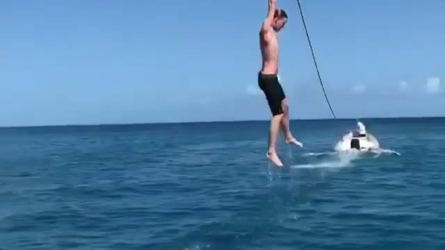 This is cool, but it should hurt a little when he falls into the water from above