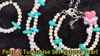 GN-20241127-05 Pearl & Turquoise Set Natural Pearl S925 Silver Women's Jewelry Necklace Earrings