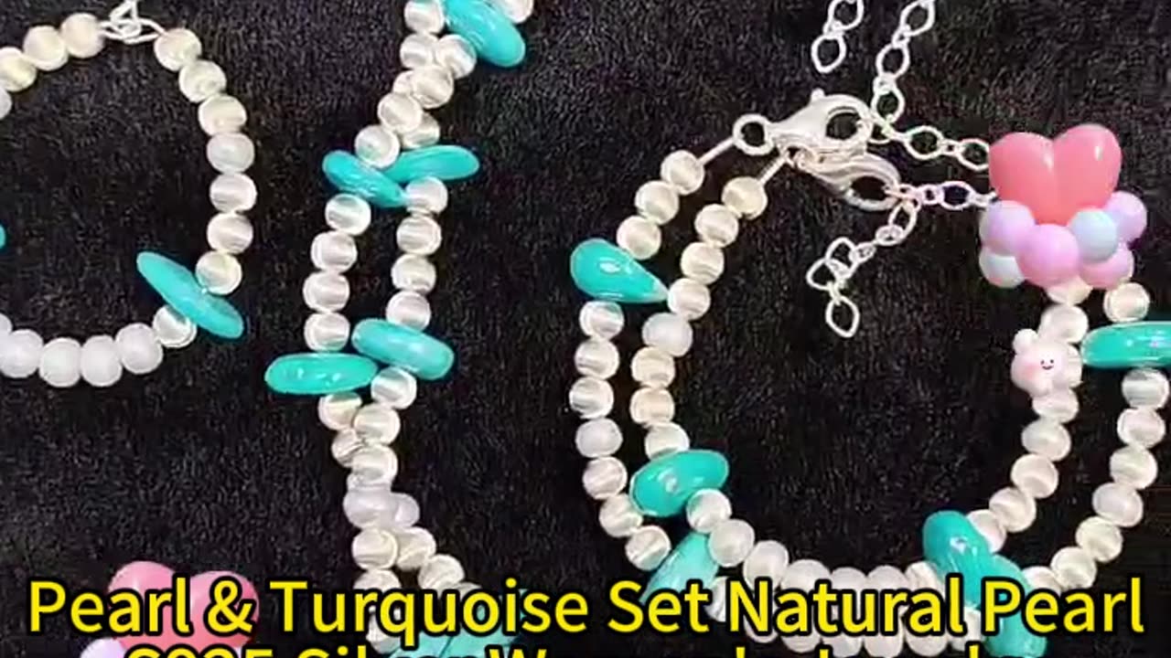 GN-20241127-05 Pearl & Turquoise Set Natural Pearl S925 Silver Women's Jewelry Necklace Earrings