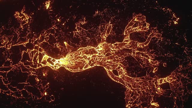 Rivers of Lava Flow From Erupting Volcano