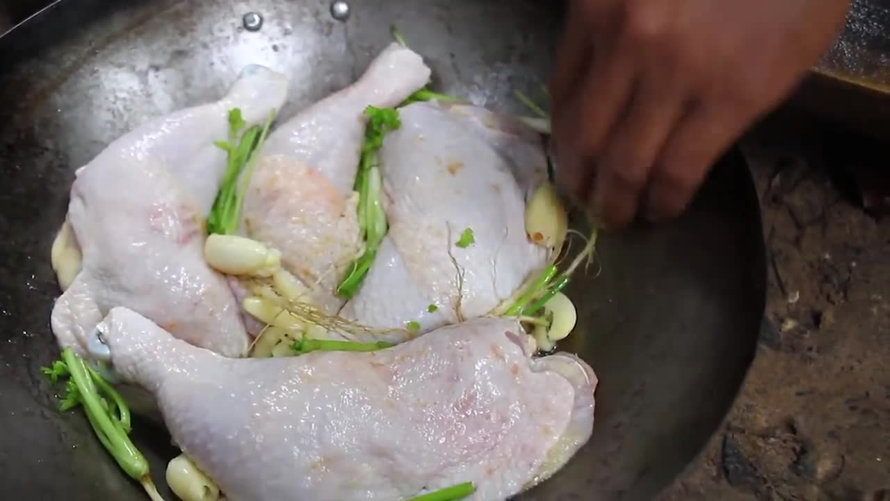 Cooking Coconut Chicken Leg Recipe eating so Yummy - Use Coconut water Cook Chicken Meat in Fry P-12