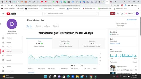 dividend stock king YouTube stats for may 2022