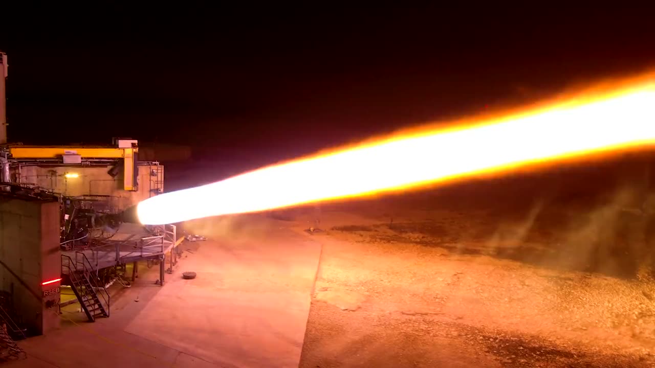 Long duration test fire of Raptor while gimbaled 15 degrees.