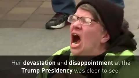 Moment emotional woman yells as Trump is declared President of the US -2016